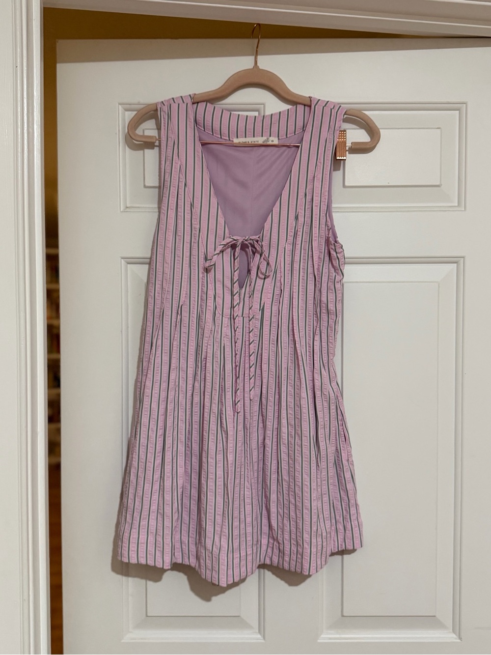 Sleeveless Pink and Green Striped Tie-Front Romper